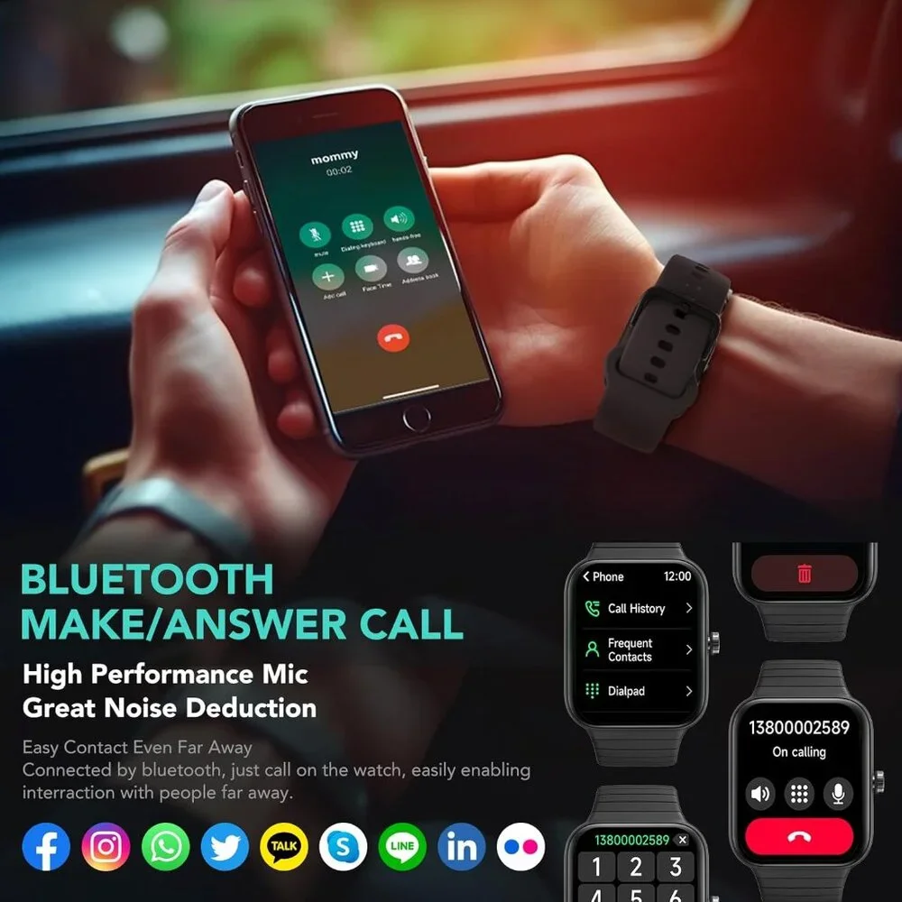 SKG V7 Cyber Black Smart Watch 1.8 in Fitness Tracker iOS Android Alexa Built-in